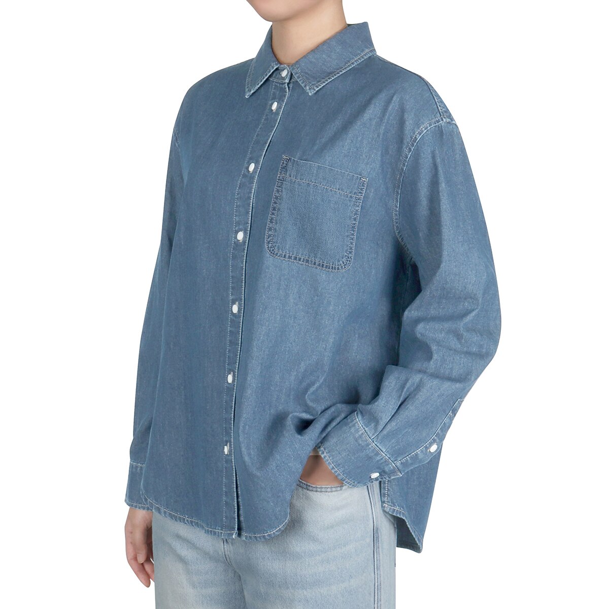 케네스콜 여성 데님 셔츠 - 미디엄 인디고, S