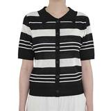 베네뜨 여성 카라 스트라이프 풀오버 니트 - 블랙>오트밀, S