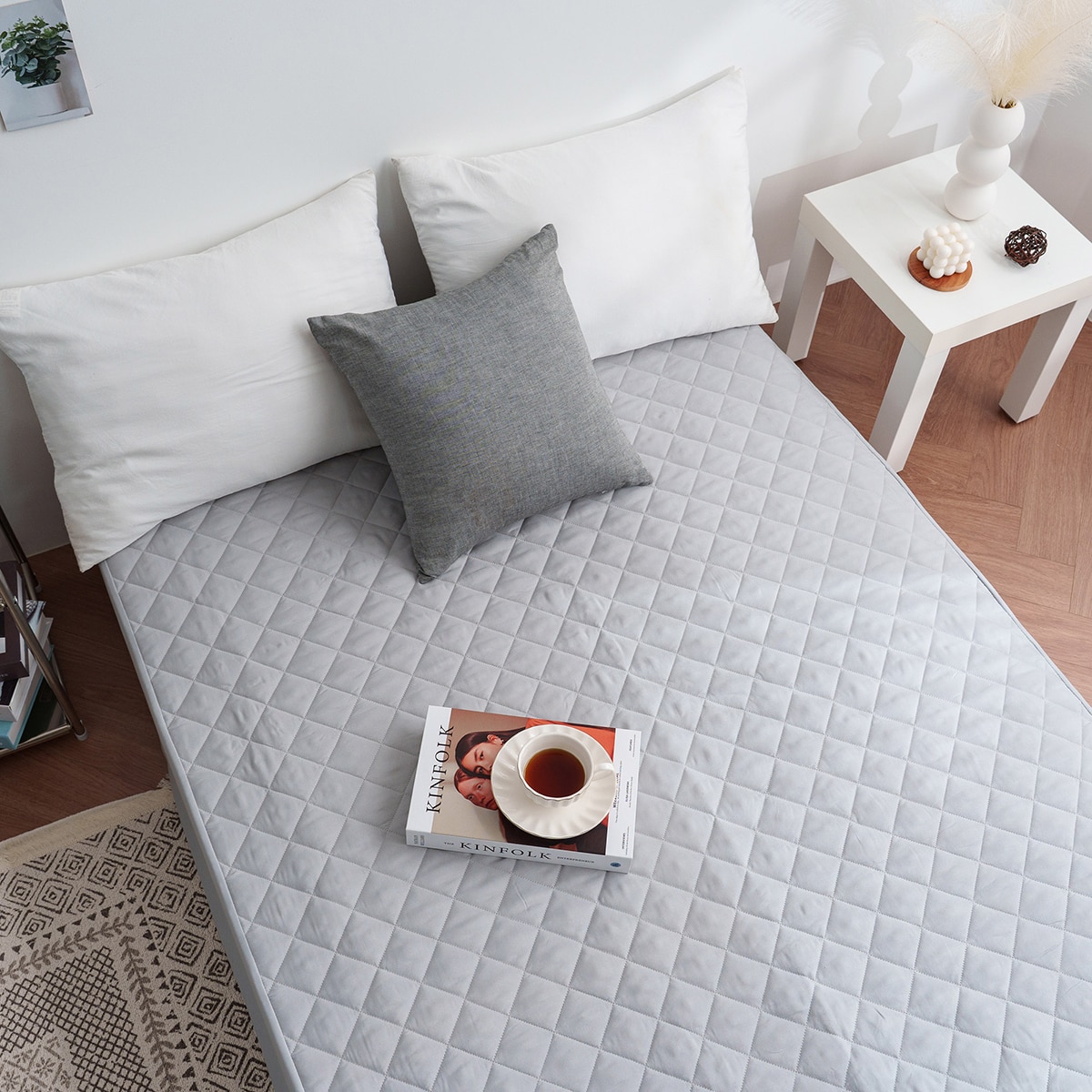 플로티나 방수 누빔 매트리스 커버 - 슈퍼싱글, 라이트 그레이