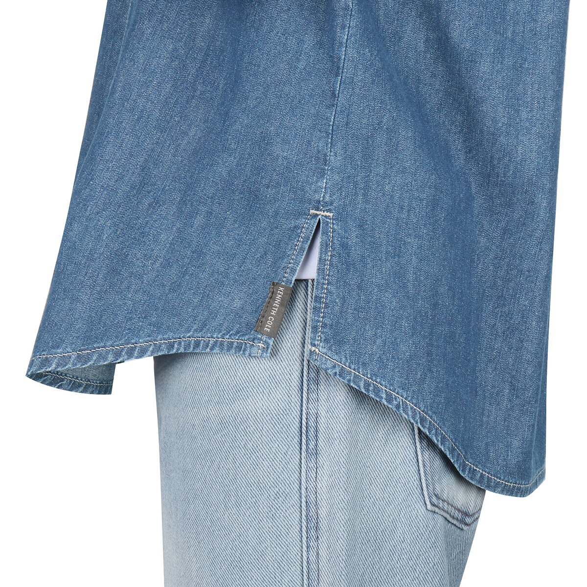 케네스콜 여성 데님 셔츠 - 미디엄 인디고, S