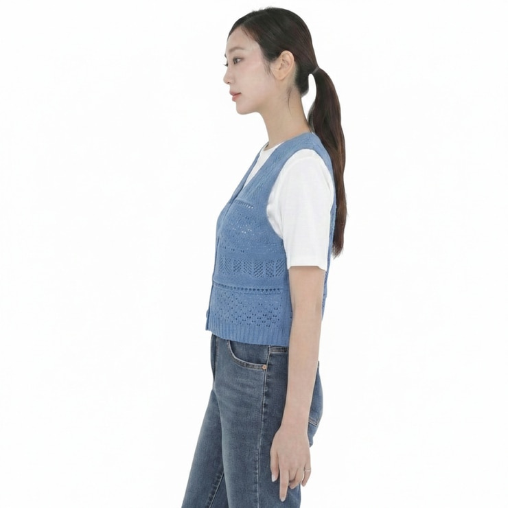 베네뜨 여성 크로셰 니트 베스트 - 블루, L