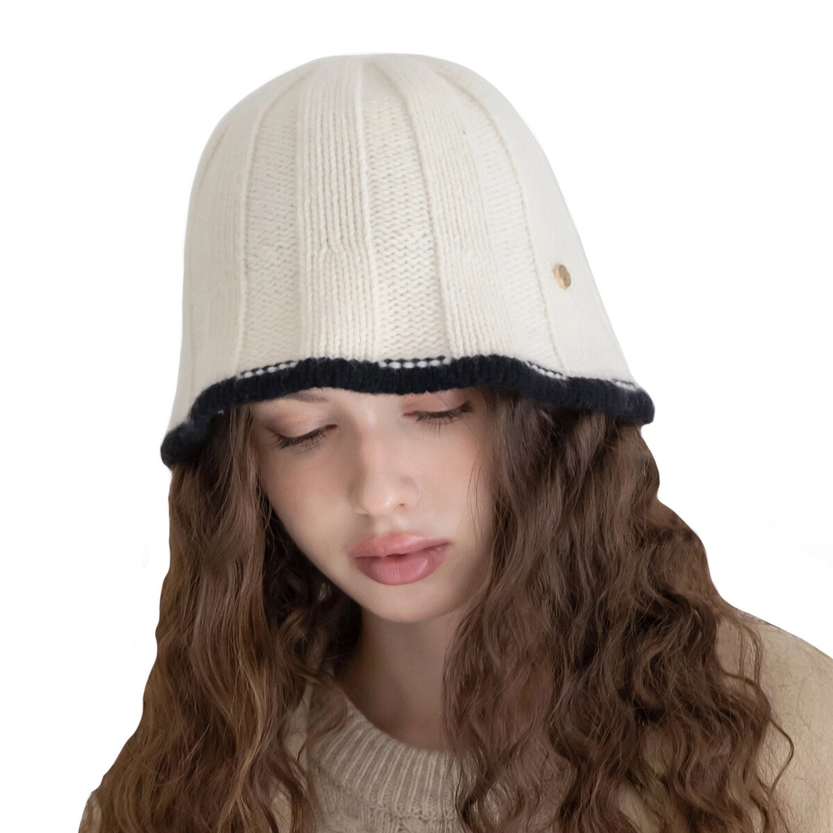 안드레아바나 여성 울 니트 모자 - 아이보리