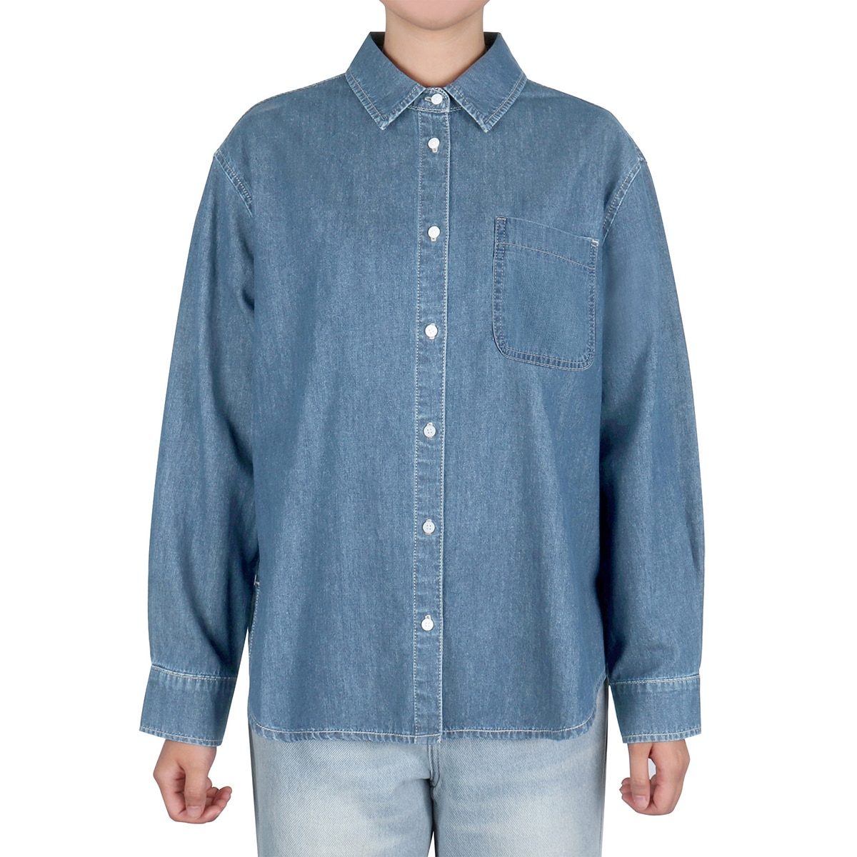 케네스콜 여성 데님 셔츠 - 미디엄 인디고, S