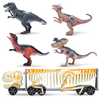 공룡 피규어 4개와 화물 트럭 세트