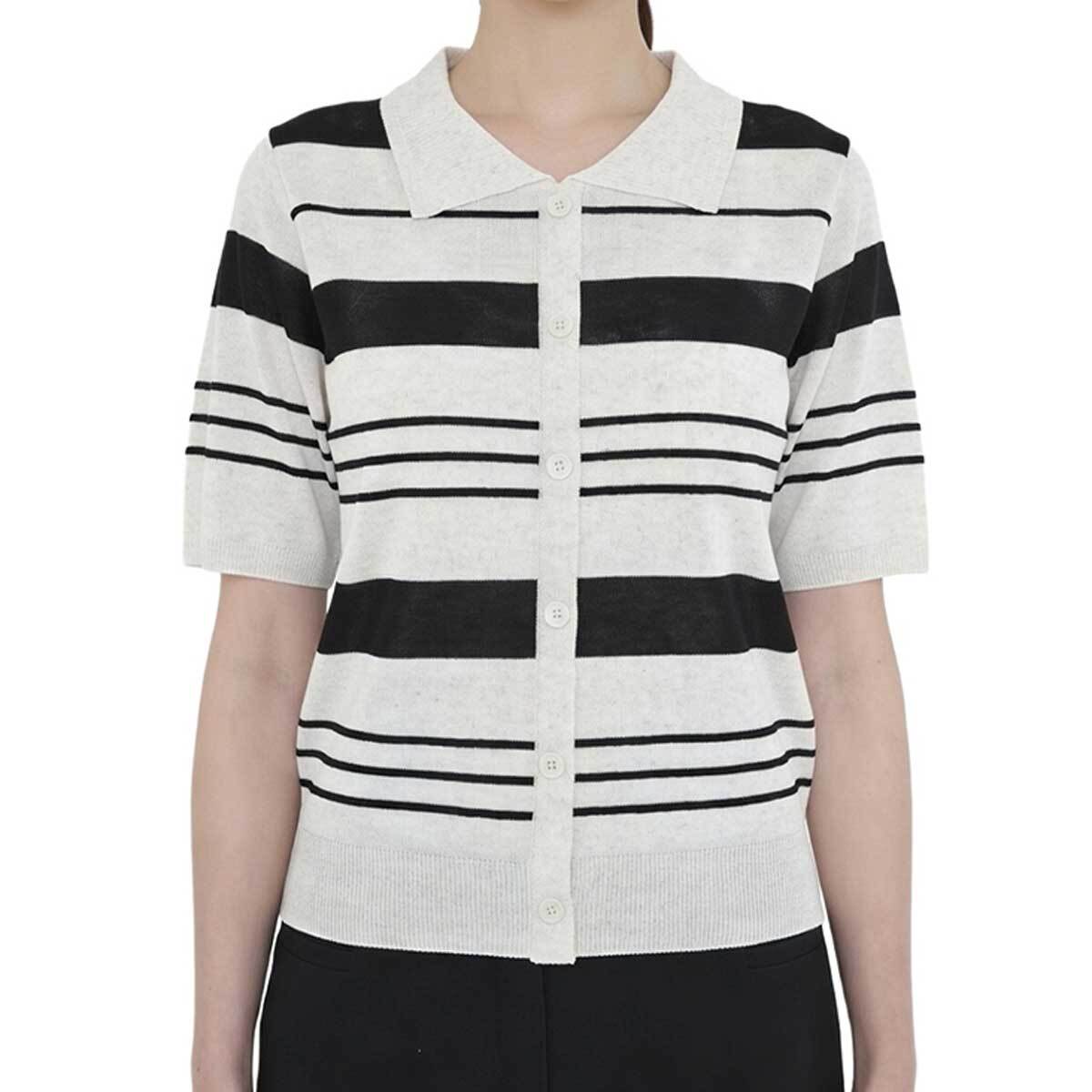 베네뜨 여성 카라 스트라이프 풀오버 니트