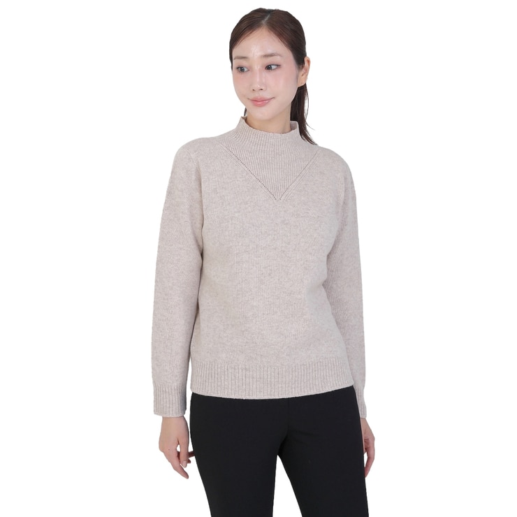 베네뜨 여성 립 블록 하이넥 울캐시미어 풀오버