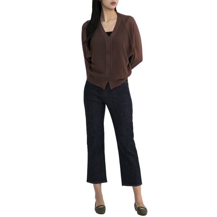 보니스팍스 여성 래글런 니트 가디건 - 브라운