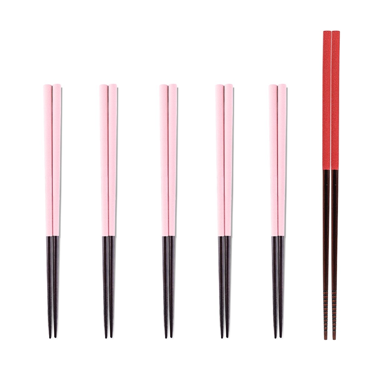 아오바 블랙라벨 흑단 젓가락 5P & 튀김젓가락 1P - 핑크 레드