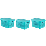 인피니티 수납용 박스 17L 3 Pack, 뚜껑 포함 - 블루