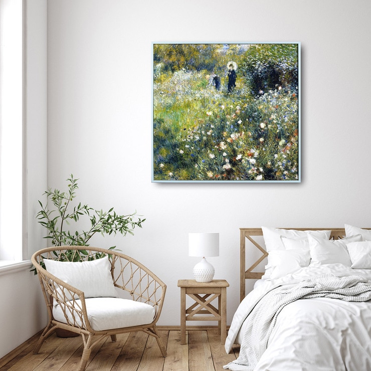 지클레 그림 액자 76x76cm - 르누아르, 정원에서 파라솔을 든 여자