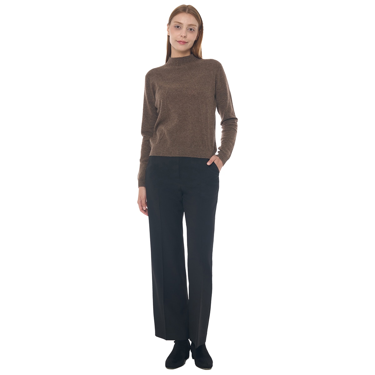 Visit In NY Women's Wool 100% Half-neck Sweater - Brown