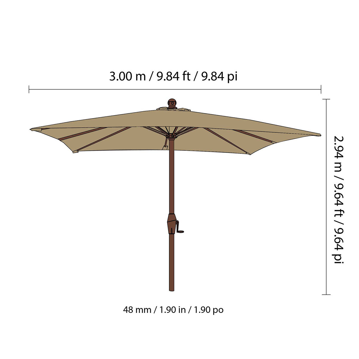 앳레저 사각 우산, 3.0x3.0m 베이지