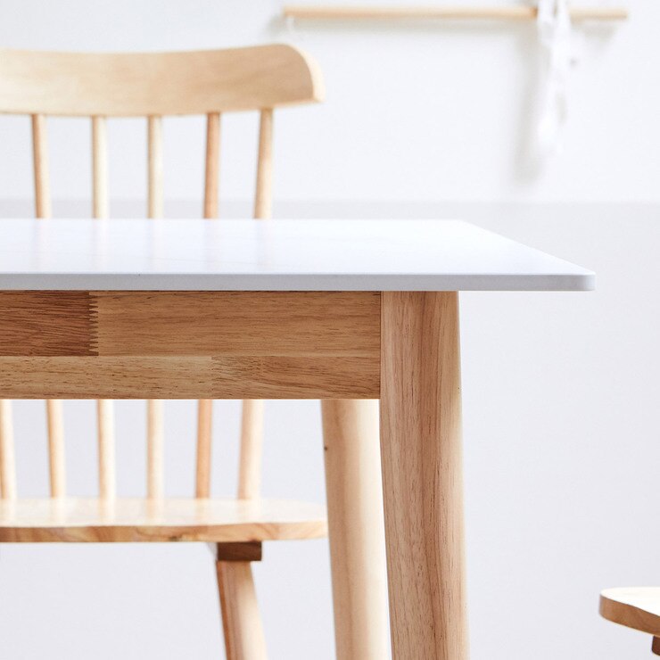 리비니아 TOTO 포세린 세라믹 6인 식탁세트 - 내추럴(의자) + 화이트(세라믹 상판)