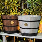 우드 배럴 플랜터, 브라운 우드 배럴 플랜터, 브라운