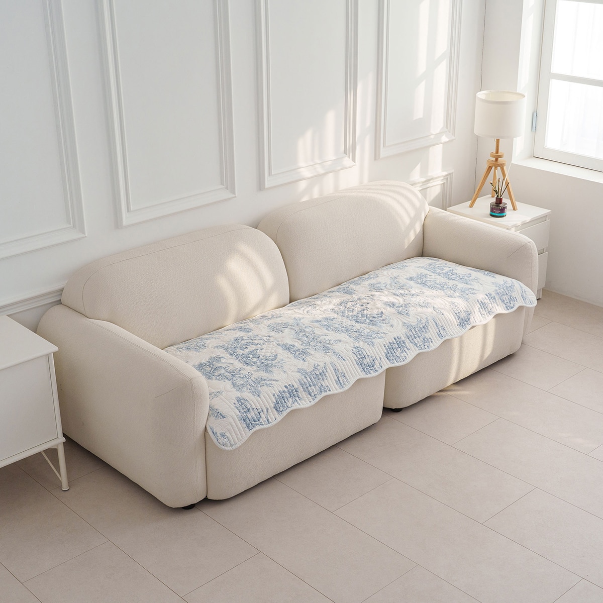 플로티나 뜨왈 순면 소파패드 70x180cm - 화이트블루