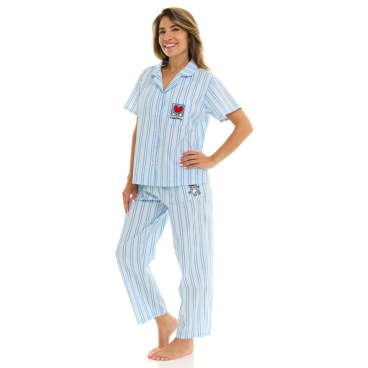 키스 해링 여성 코튼 파자마 세트 - 블루, L