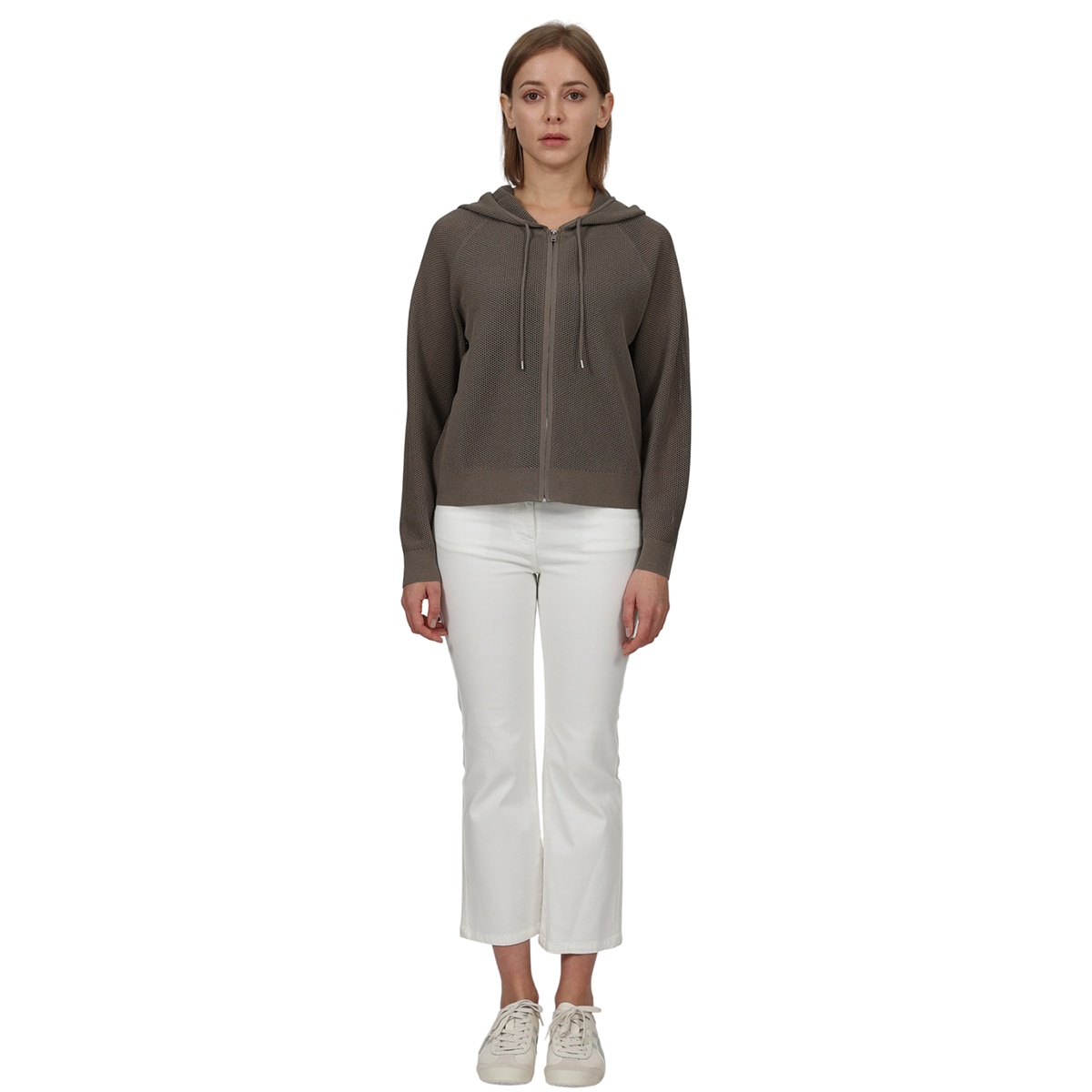 솔레지아 여성 니트 후드 집업 - 카키, M 솔레지아 여성 니트 후드 집업 - 카키, M