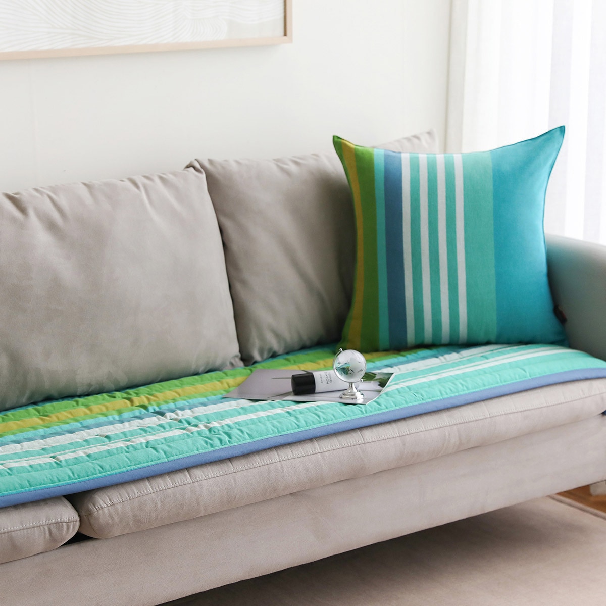 오리고 20수 누빔 면 소파패드 65x205cm - 티티카카 투 더 스카이(민트)