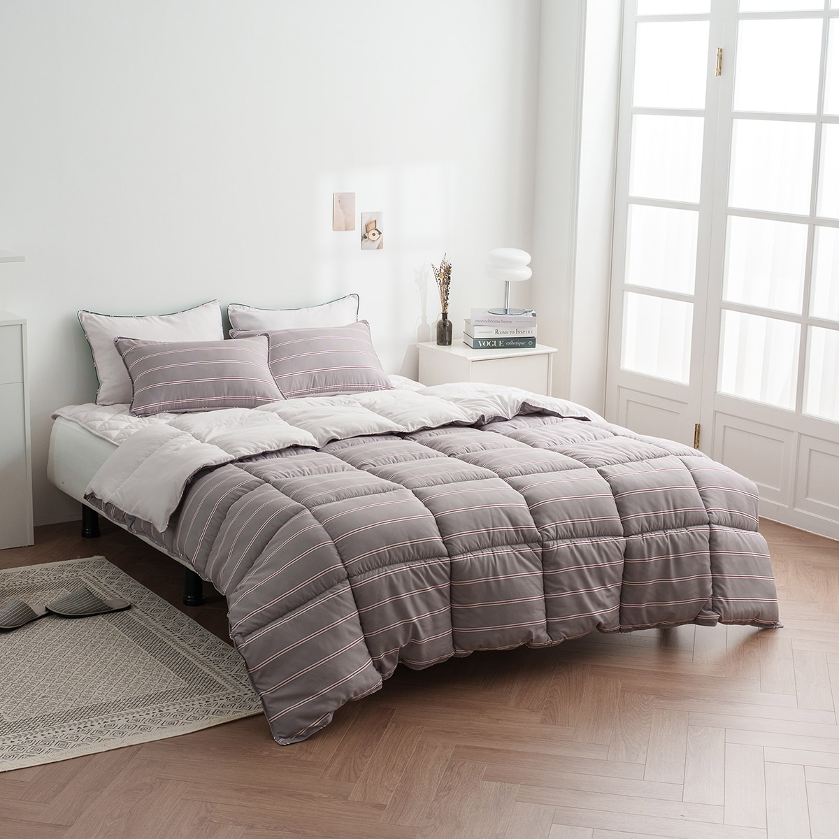 플로티나 차렵 이불 세트 6P - 퀸, 그레이