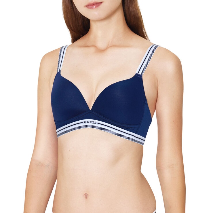 게스 여성 노와이어 로고밴드 브라 2매 - 화이트/네이비, 85A