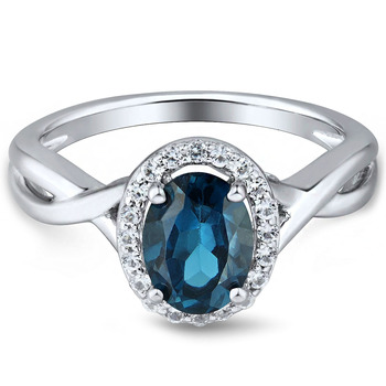 오벌 블루 토파즈 ＆ 다이아몬드 반지