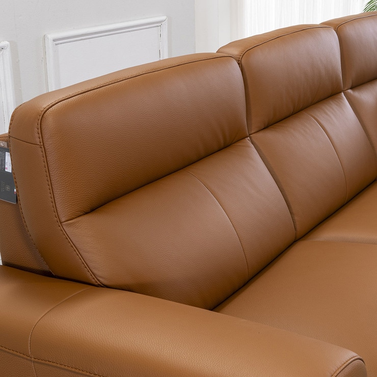 사트바 아브와르 통가죽 소파 4인 + 스툴 - 오렌지