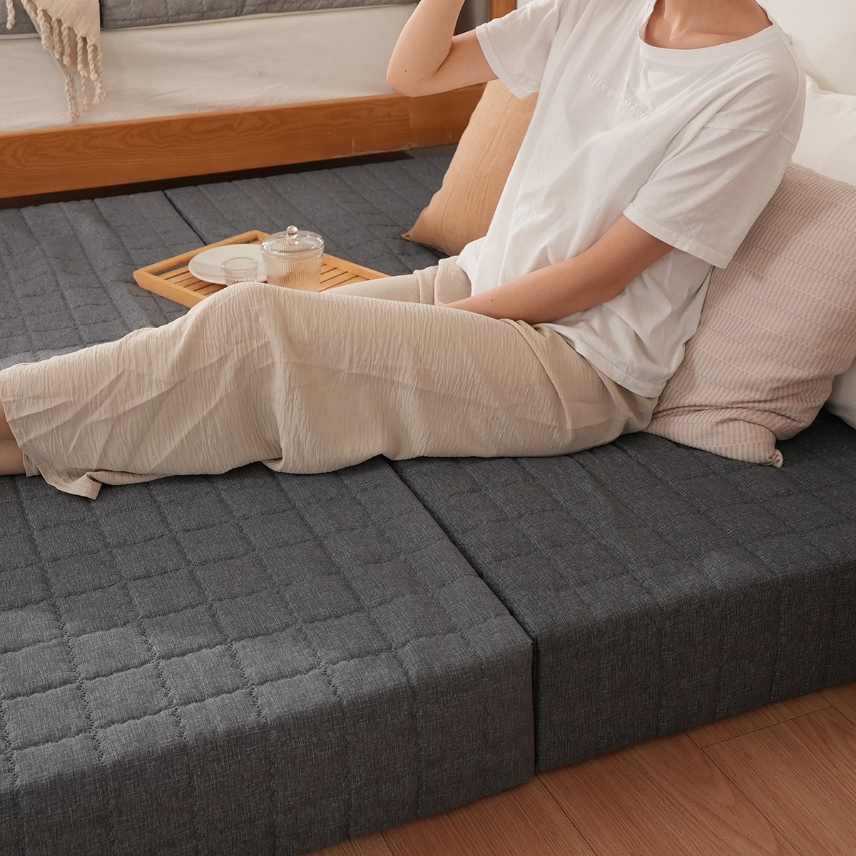 라이즈루첸 3단 접이식 매트리스 12cm - 슈퍼싱글, 스모키 차콜