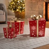 LED 메탈 선물 상자 장식 3개 세트 - 레드 LED 메탈 선물 상자 장식 3개 세트 - 레드