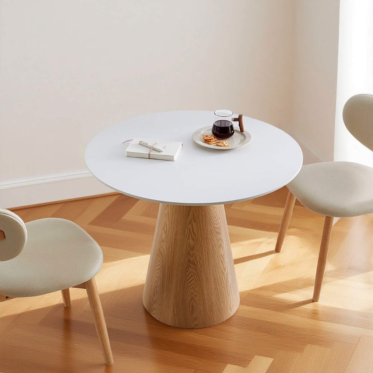 코아 원형 세라믹 식탁 세트 - 내추럴 코아 원형 세라믹 식탁 세트 - 내추럴