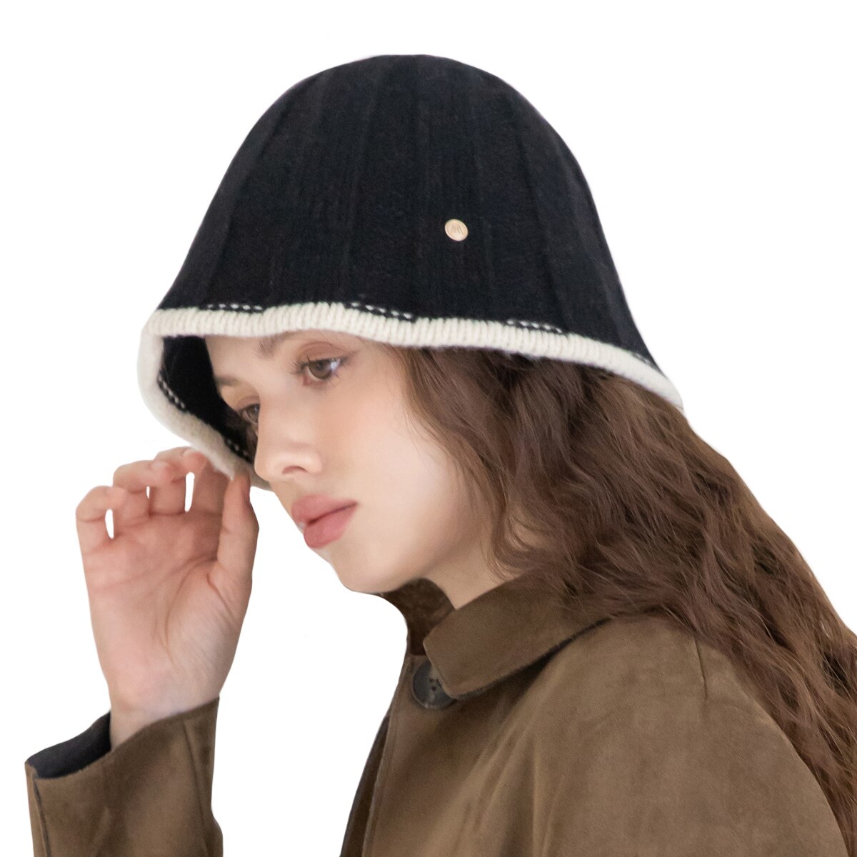 안드레아바나 여성 울 니트 모자 - 블랙