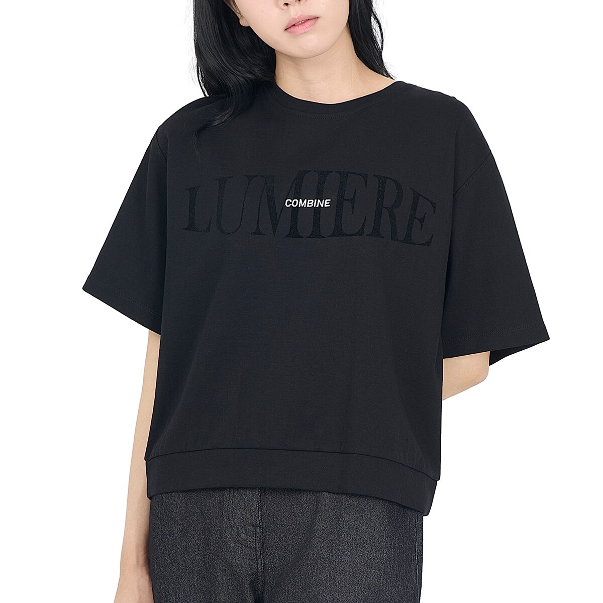 코데즈 컴바인 여성 루즈핏 티셔츠 - 블랙, M