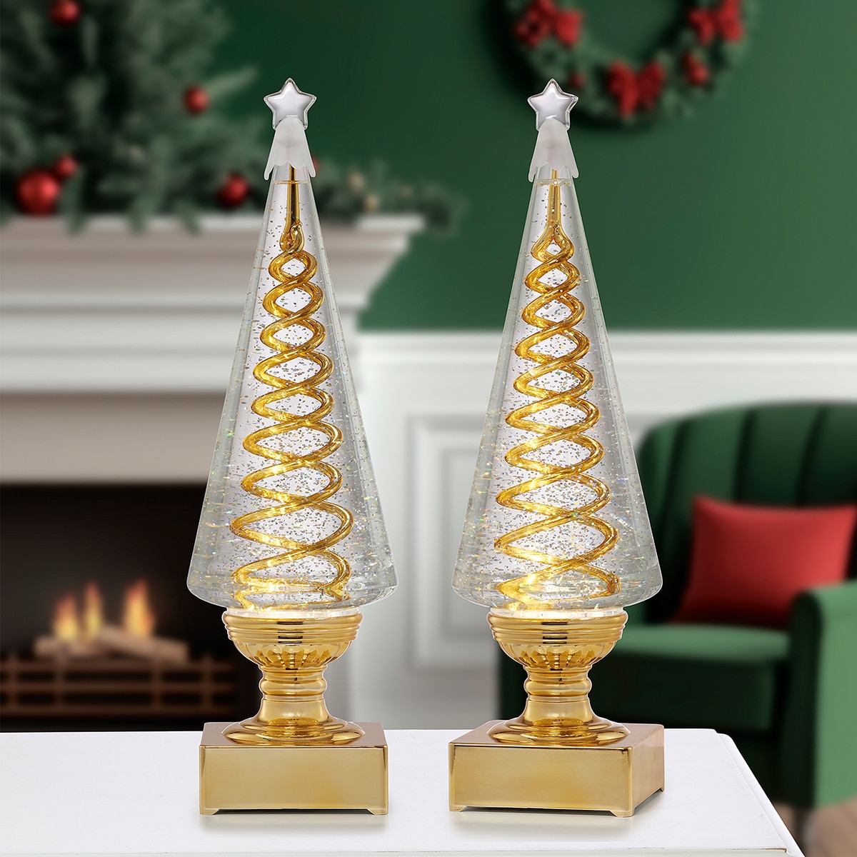 LED 크리스마스 트리 워터글로브 2개 세트 - 골드 LED 크리스마스 트리 워터글로브 2개 세트 - 골드