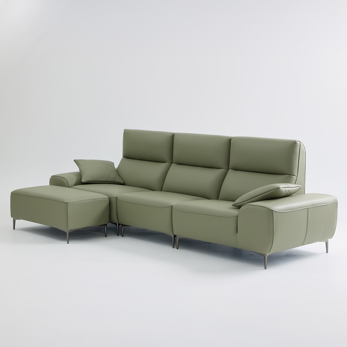 UND NA17 전체 천연 이태리 슈렁큰통가죽 4인 소파+보조스툴 - 올리브그린