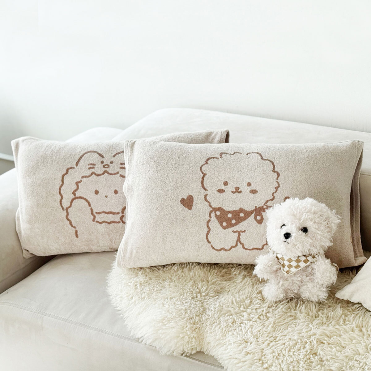 무한타올 늘어나는 타월지 캐릭터 베개커버 50x70cm용, 2P - 베이지