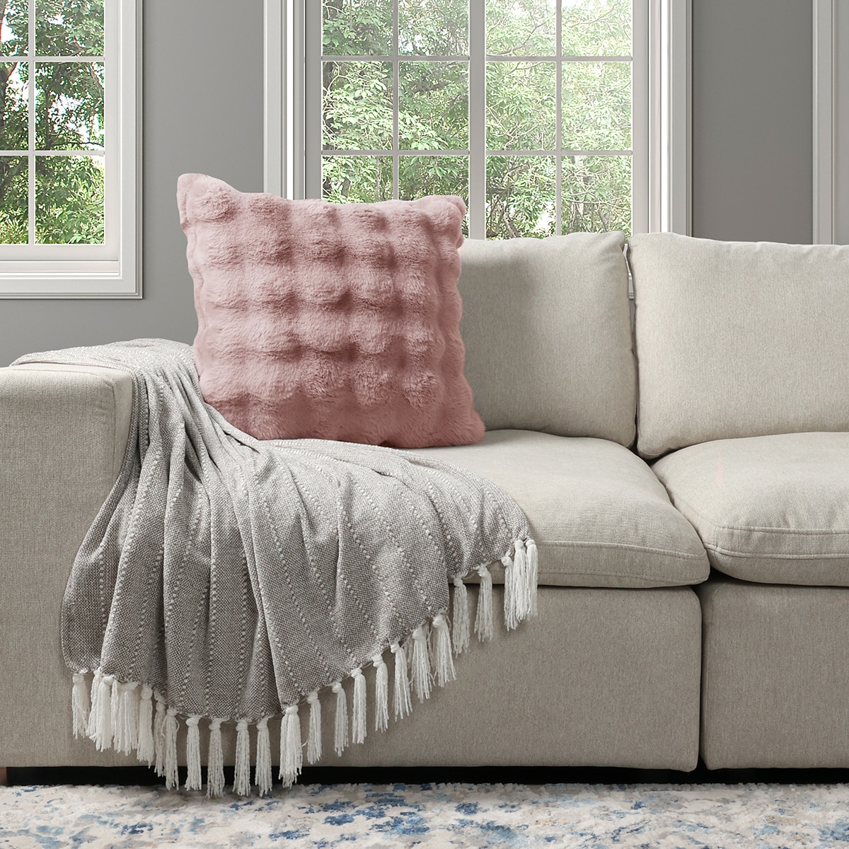 House & Home 인조 퍼 데코 쿠션 50x50cm - 핑크 House & Home 인조 퍼 데코 쿠션 50x50cm - 핑크