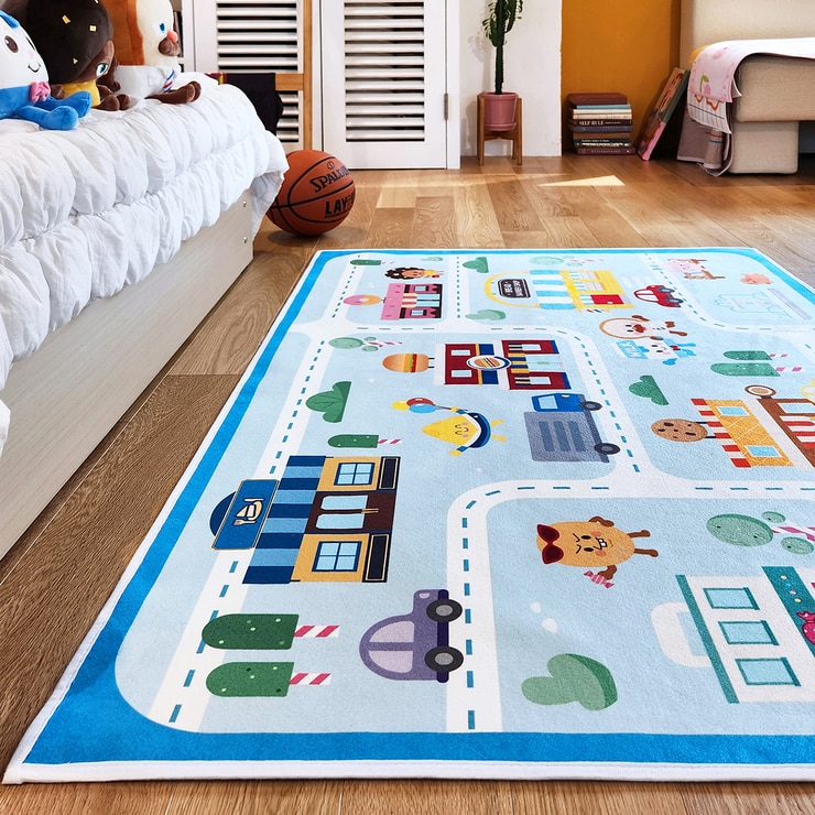 한일카페트x브레드이발소 키즈 러그 150x200cm - 도로놀이 블루