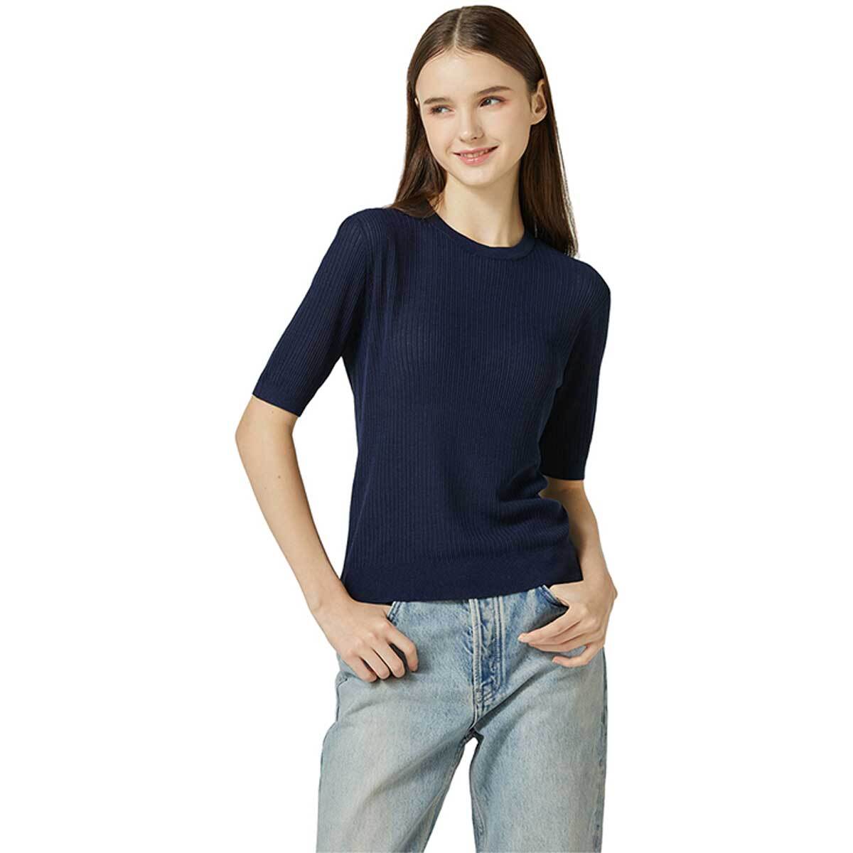 리디아 바인 여성 레이온 혼방 반소매 니트 - 다크 네이비, L