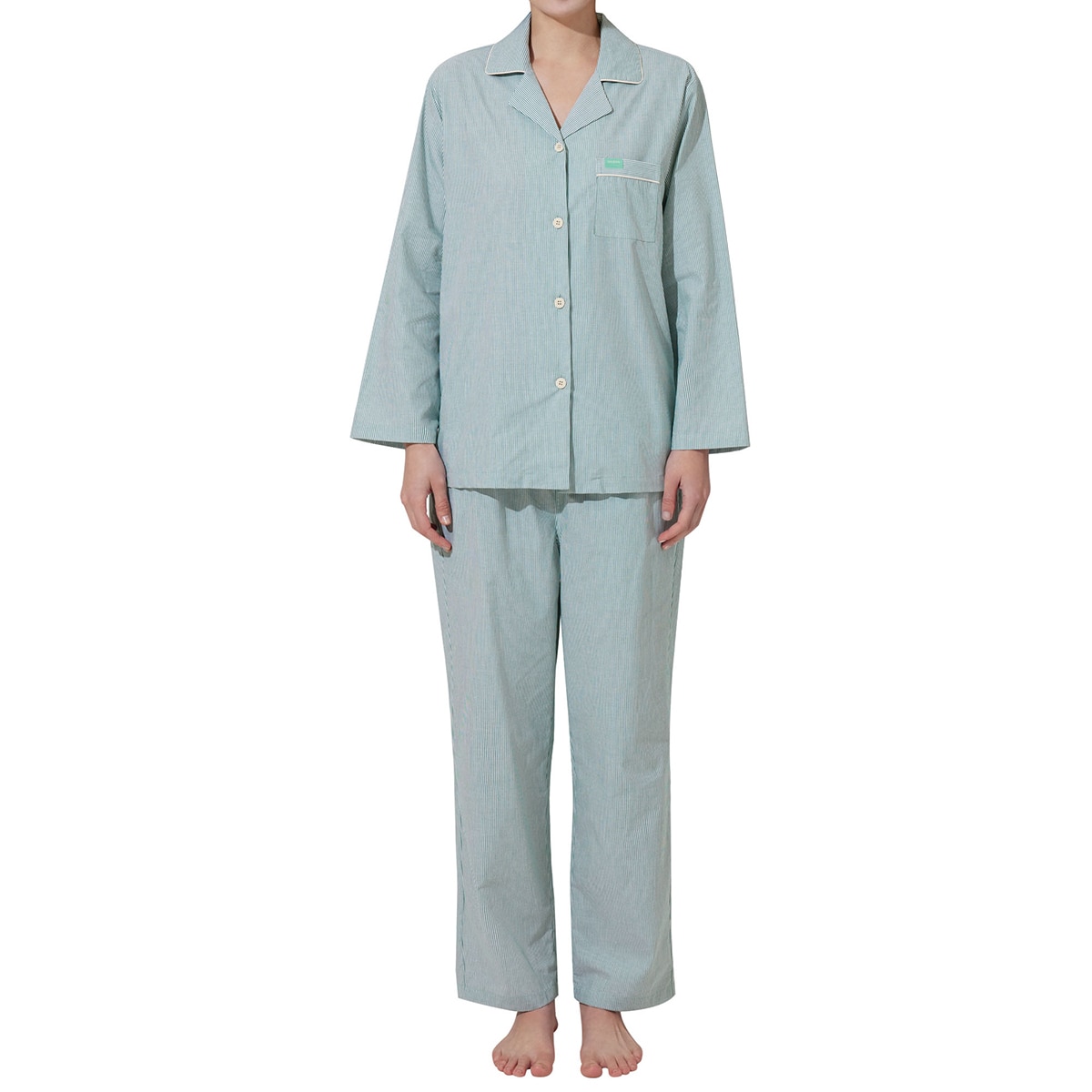 게스 여성 코튼 파자마 세트 - 그린 스트라이프, S