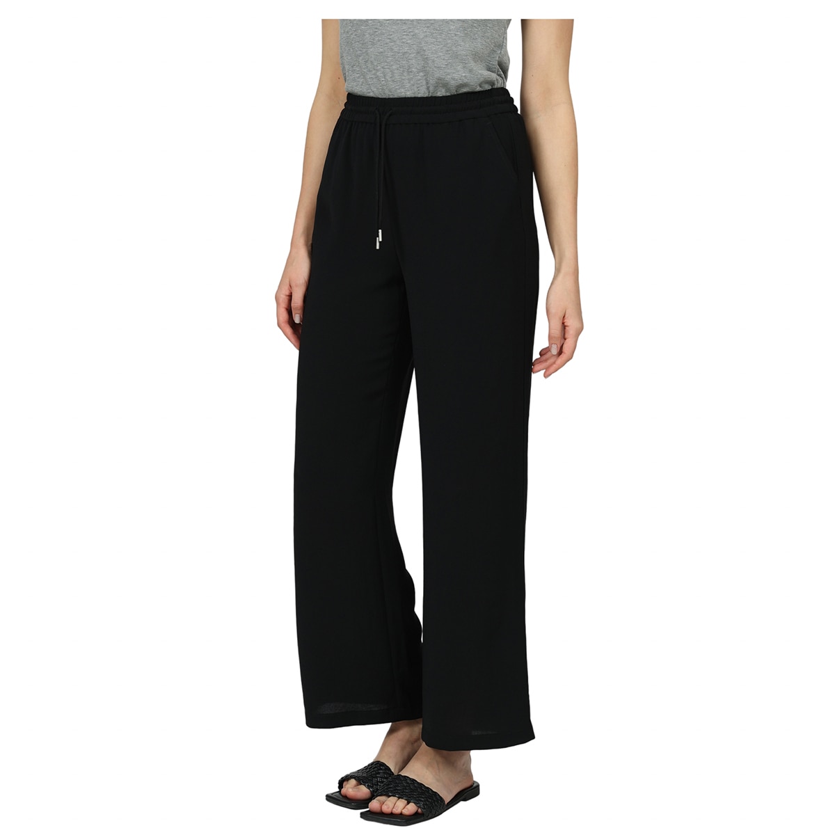 크레송 여성 와이드 밴딩 팬츠 - 블랙, L