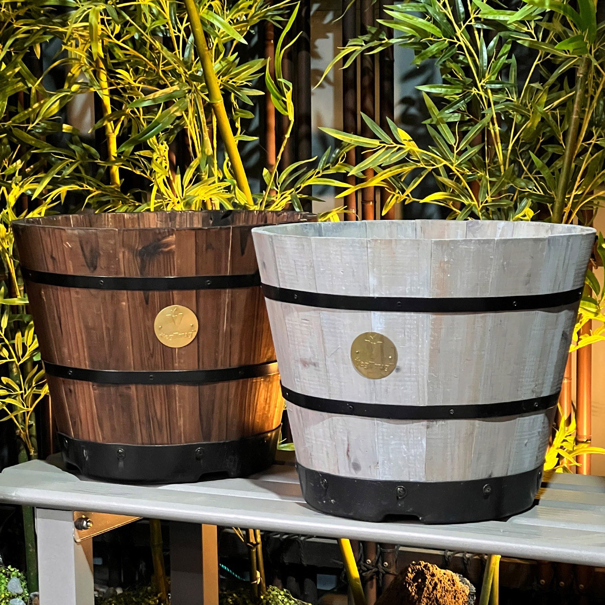 우드 배럴 플랜터, 브라운 우드 배럴 플랜터, 브라운