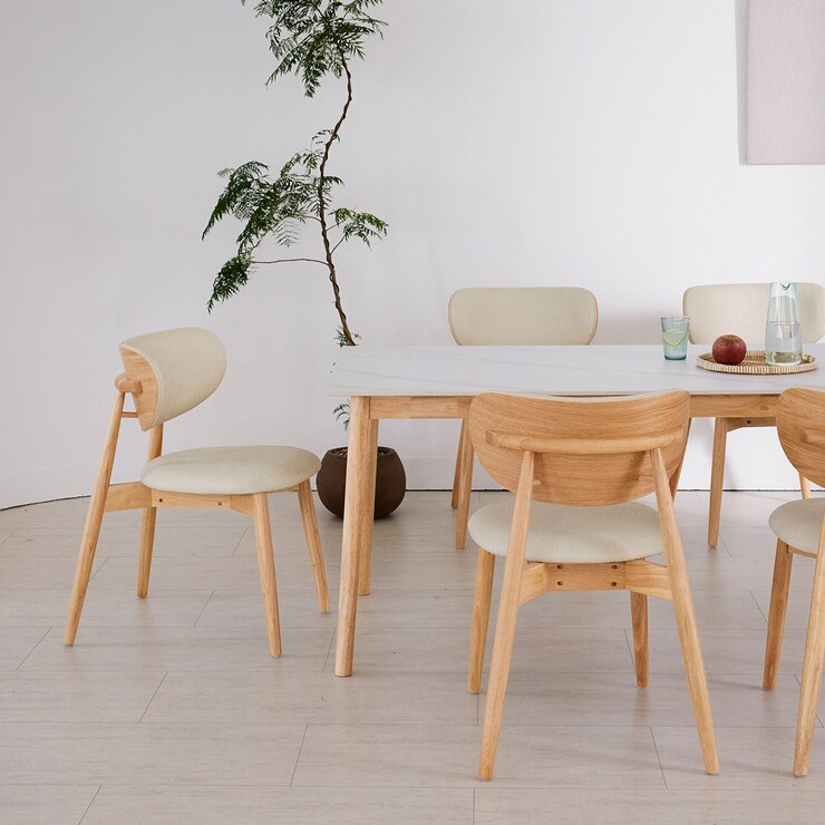 리비니아 노보 6인 세라믹 식탁 세트 - 내츄럴(프레임(식탁&의자))+화이트(세라믹 상판)