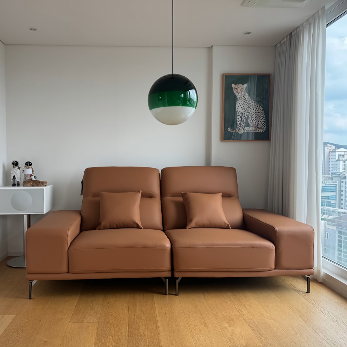 핸슨 루벤지 가죽 소파 3인 - 피칸브라운