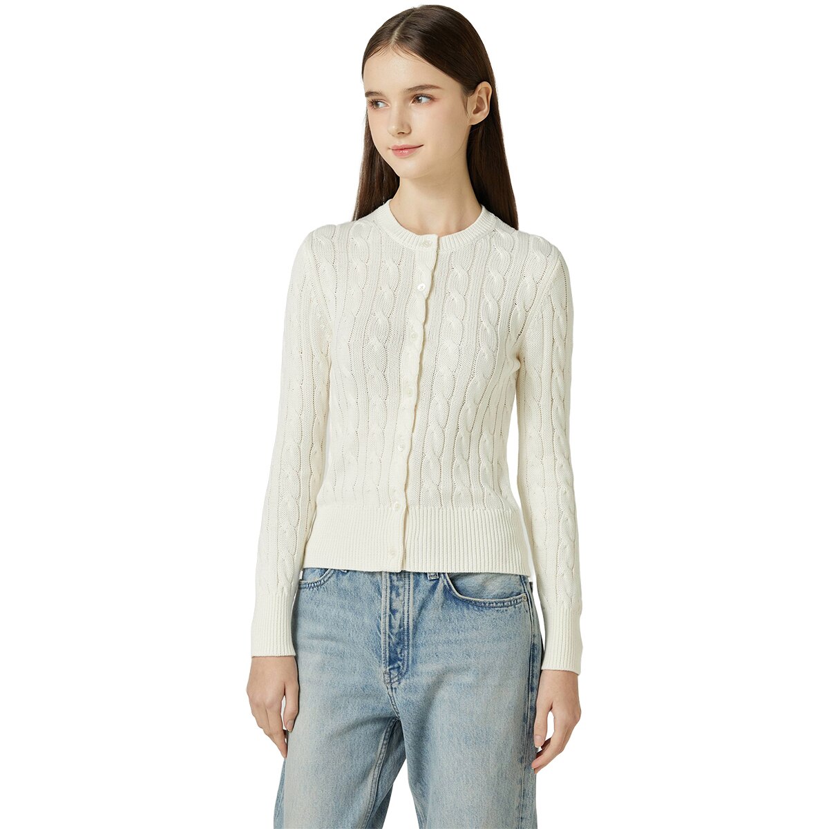 리디아 바인 여성 수피마코튼 케이블 가디건 - 아이보리, L
