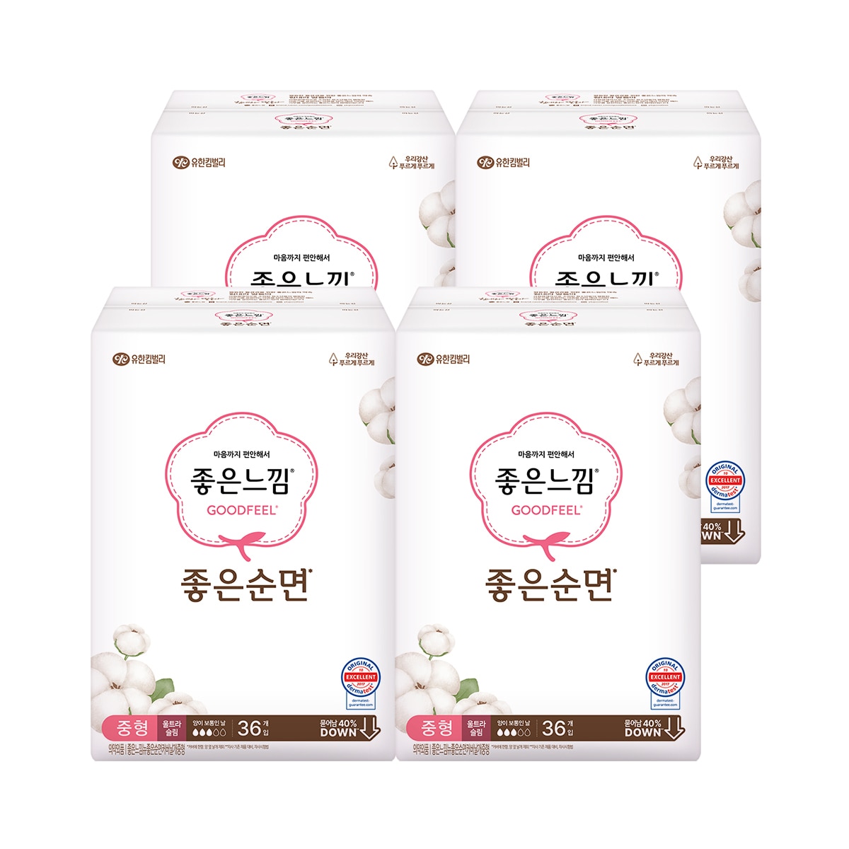 좋은느낌 좋은순면 슬림날개 중형 36개 x 4팩