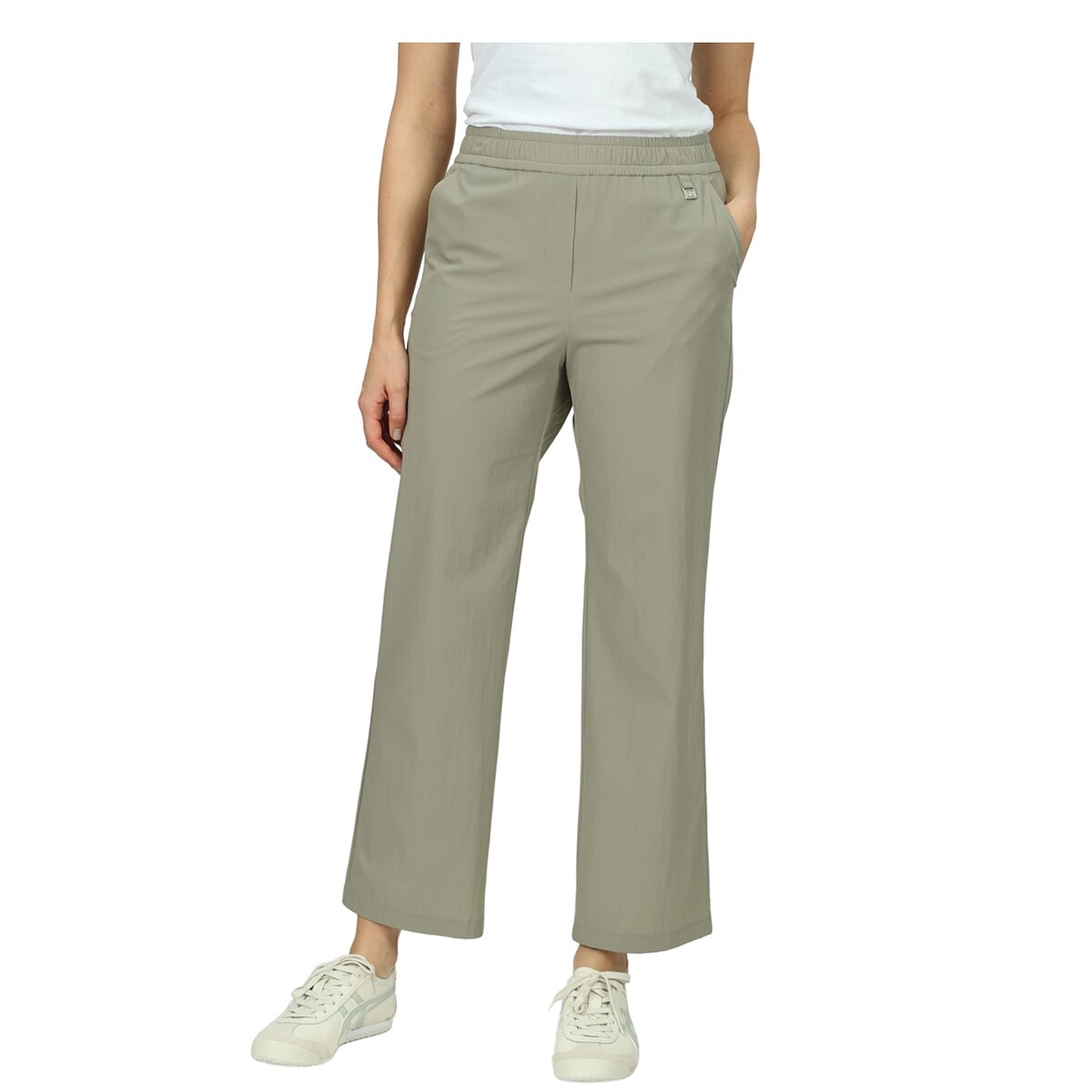 안지크 여성 와이드 밴딩 팬츠 - 카키 안지크 여성 와이드 밴딩 팬츠 - 카키