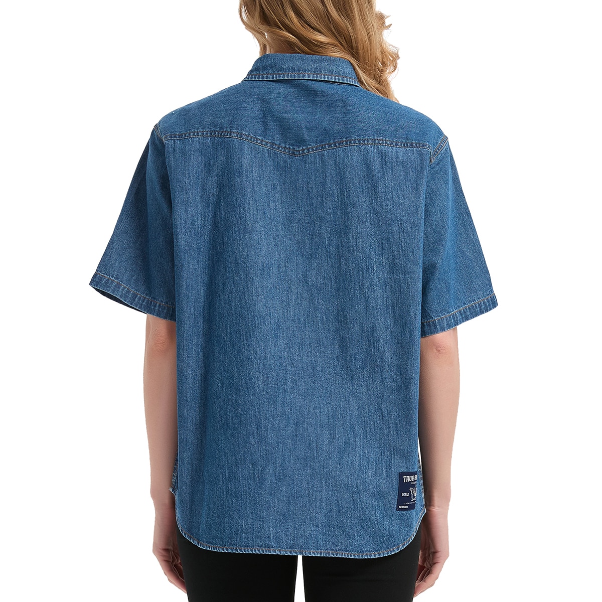 트루릴리젼 여성 반소매 데님 셔츠 - 미디엄 블루