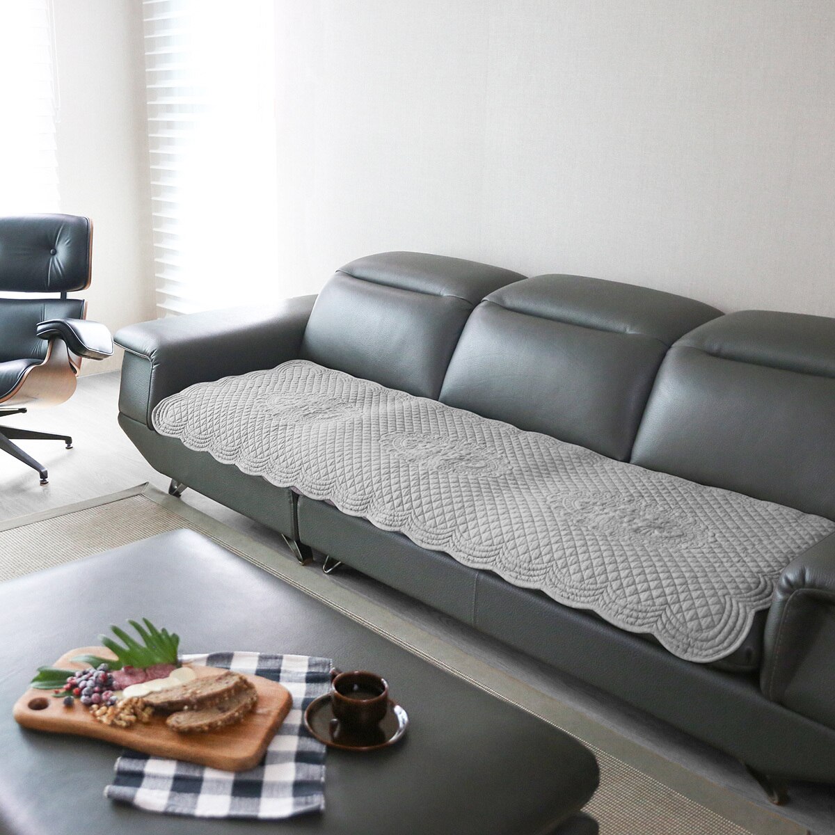 플로티나 순면 퀼팅 소파패드2P 65x180cm - 그레이