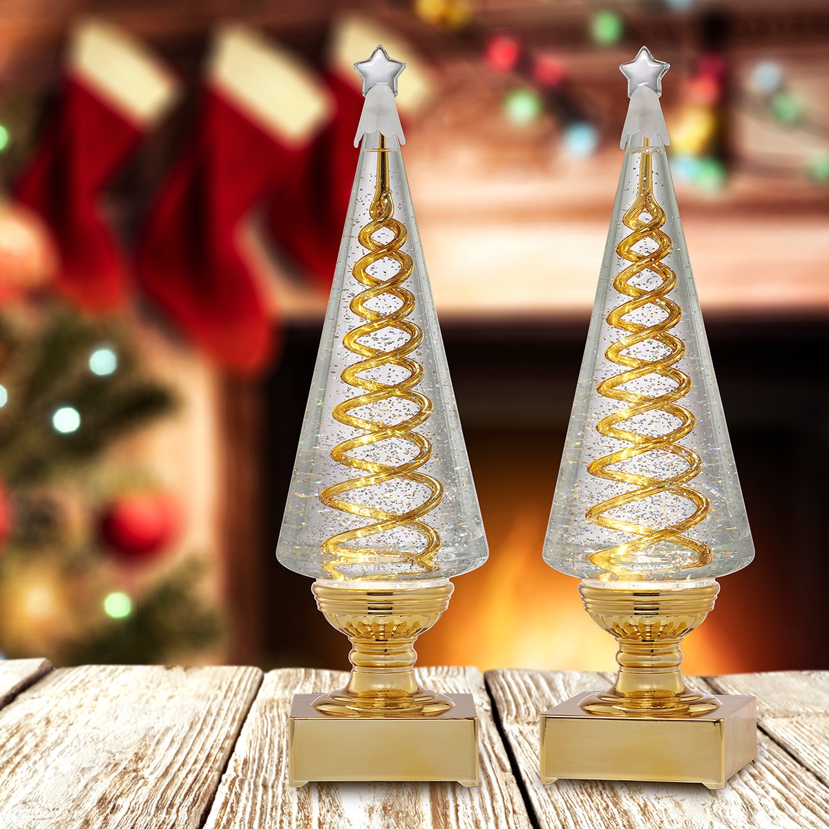 LED 크리스마스 트리 워터글로브 2개 세트 - 골드 LED 크리스마스 트리 워터글로브 2개 세트 - 골드