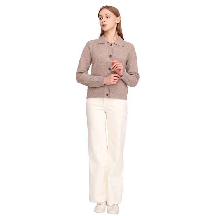 솔레지아 여성 울 100% 카라 가디건