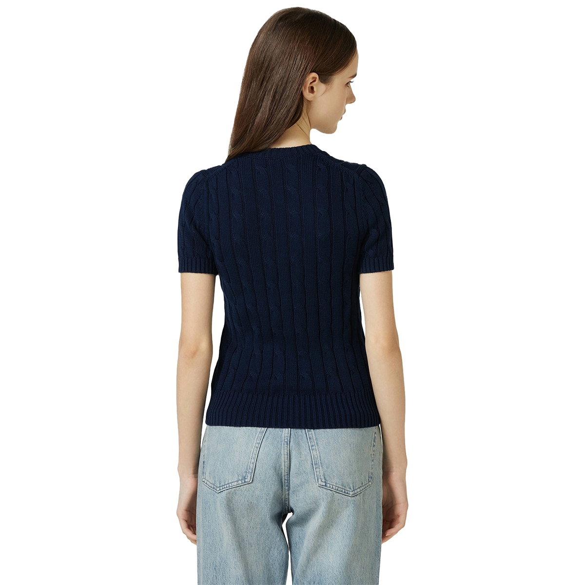 리디아 바인 여성 수피마코튼 케이블 반소매 니트 - 네이비, S